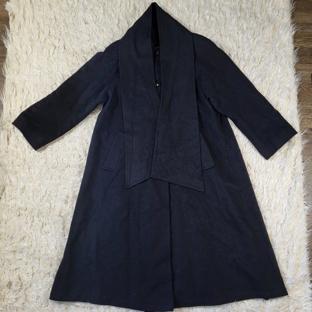 Vintage Jacobsons 100% Camel Hair Coat Black Classic Trench With Scarf - Size 6